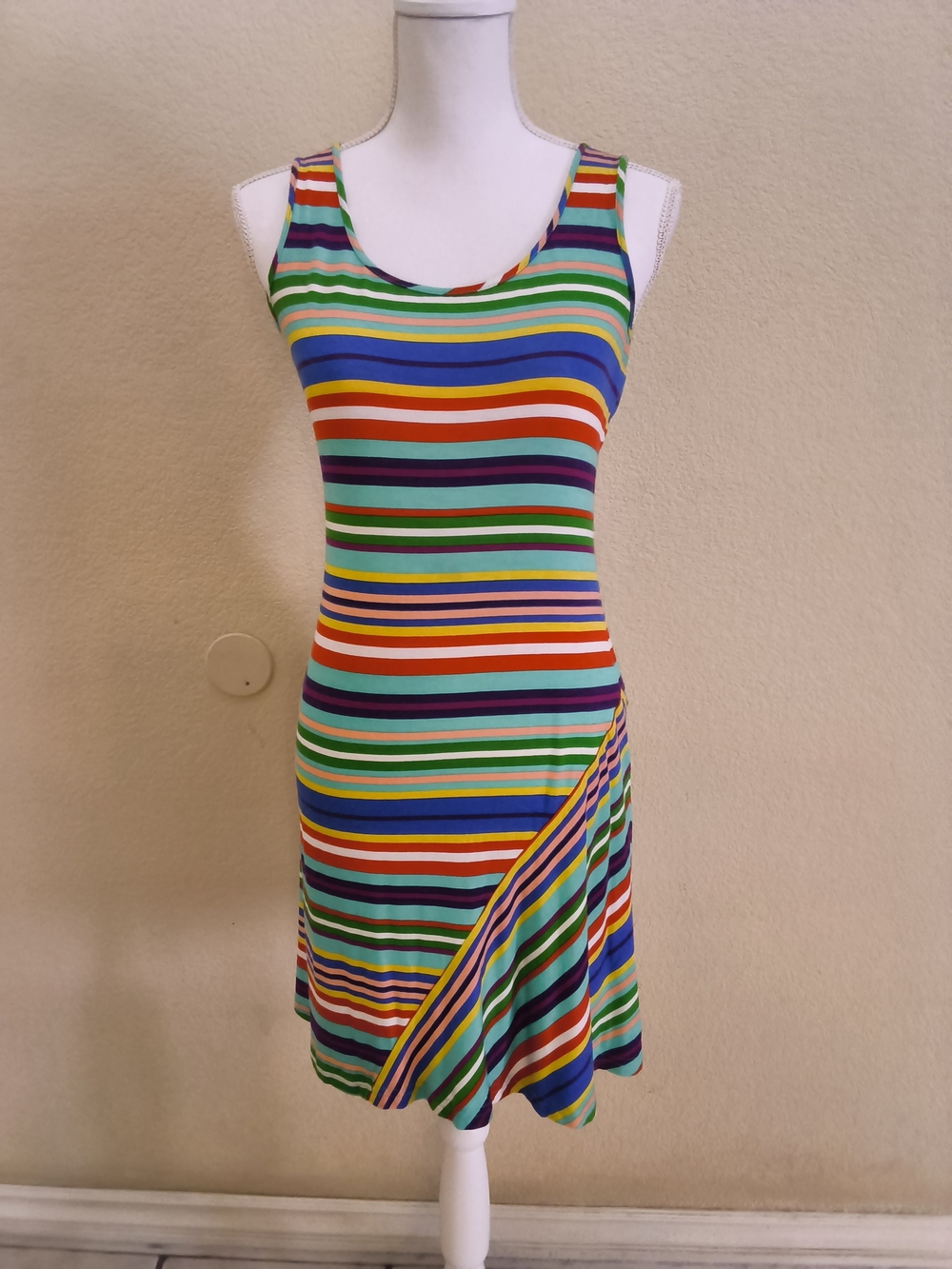 Calvin Klein Multicolor Striped Tank Dress - Green, Blue, Red, Yellow